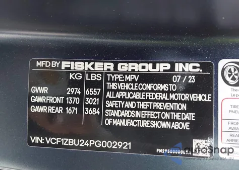 2023 Fisker Ocean One z USA, uszkodzony, nr VIN VCF1ZBU24PG002921